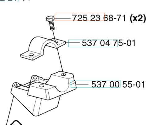 Śruba M6x16 z oznaczeniem 725 23 68-71, wykonana z metalu, z widocznym gwintem. Produkt w pozycji stojącej; background neutralny. Element pasuje do wykaszarek Husqvarna 323RJ, widoczny z bliska z detalami mocowania.