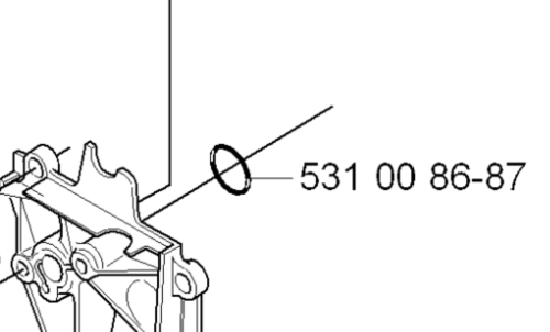 Uszczelka o-ring 12.3X2.4 do wykaszarki 324RX Husqvarna, czarna, okrągła, z widocznym numerem części 531 00 86-87. Przedstawiona na schemacie, umiejscowiona w górnej części. Kąt ujęcia: z boku, detal struktury i montażu.
