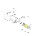 Zbliżenie łożyska kulkowego 6001-2Z-C3 z przekładnią do kosy 135R, 333R. Metalowa konstrukcja z wyraźnym oznaczeniem i żółtymi detalami podkreślającymi funkcje montażowe.