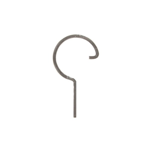 Zapadka rozrusznika wykaszarki Husqvarna 324RX, metalowa, w kształcie clipu. Widoczna w pozycji pionowej, z wyraźnymi krzywiznami. Tło jednolite, co ułatwia identyfikację produktu. Element niezbędny do montażu w urządzeniach ogrodniczych.