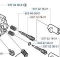 Metalowa śruba IDLE MIXTURE do wykaszarki Husqvarna 324RX, cylindryczna z widocznym gwintem, teksturą i oznaczeniami, przedstawiona poziomo z etykietą numeru katalogowego.