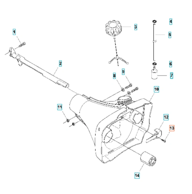 Śruba do wykaszarki Husqvarna 545F, metalowa, o cylindrycznym kształcie, z gwintem. Widoczna z boku, ze szczegółami konstrukcyjnymi. Kontrastuje z białym tłem, ułatwiając identyfikację. Idealna do montażu i naprawy.