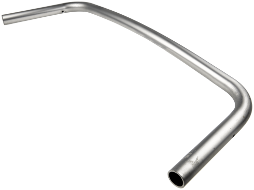 Uchwyt przedni wykaszarki 355RX Husqvarna, metalowy, lekko zakrzywiony kształt, srebrny kolor. Widok frontalny, produkt leży poziomo. Wyraźne miejsce na mocowanie, brak dodatkowych elementów dekoracyjnych.