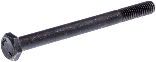 Śruba M6x70 10.9 w kolorze czarnym, z sześciokątnym łbem, z nagwintowaną częścią o dużej wytrzymałości. Widok z boku, leżąca na ciemnym tle, ujawniająca detale gwintu. Długość śruby wynosi 70 mm.