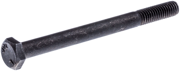 Śruba M6x70 10.9 w kolorze czarnym, z sześciokątnym łbem, z nagwintowaną częścią o dużej wytrzymałości. Widok z boku, leżąca na ciemnym tle, ujawniająca detale gwintu. Długość śruby wynosi 70 mm.