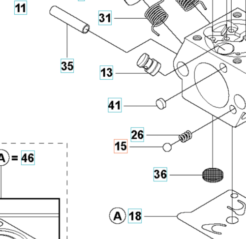 Kulka gaźnika wykaszarki 355RX Husqvarna, zaokrąglona, metalowa część w kolorze srebrnym. Widoczna z boku, w zbliżeniu, na białym tle. Element zamontowany w silniku, z wyraźnymi detalami, bez dodatkowych znaków lub napisów.