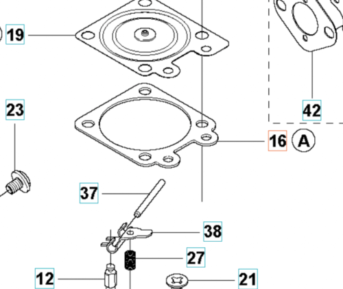 Uszczelka wykaszarki 355RX Husqvarna, okrągła z otworami montażowymi, czarno-szara, gładka, ze śrubką i elementami montażowymi, ukazana na białym tle w pozycji płaskiej, ukazująca szczegóły techniczne.