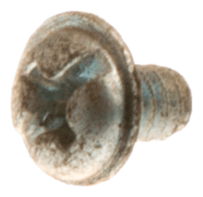 Śruba gaźnika do wykaszarki Husqvarna 355RX, metaliczny kolor szary, z wyraźnym, okrągłym łebkiem i gwintem. Widoczna tekstura powierzchni, kąt ujęcia z boku, przód i bok śruby są dobrze widoczne.