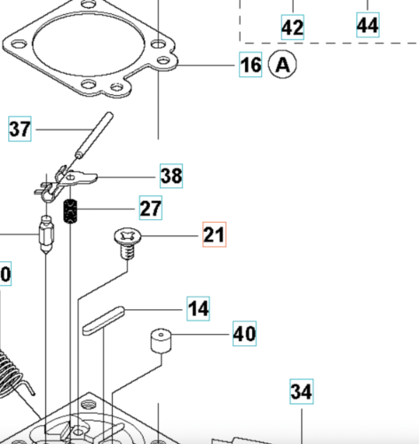 Śruba gaźnika do wykaszarki Husqvarna 355FX, w metalicznym wykończeniu, z czytelnym oznaczeniem na głowicy. Ujęcie z przodu, położona poziomo. Widoczne otwory montażowe, idealna do zamocowania elementów gaźnika. Na białym tle.