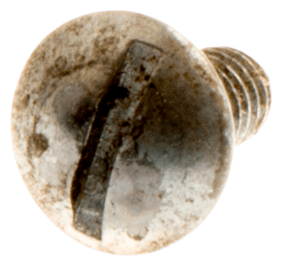 Śruba gaźnika do wykaszarki Husqvarna 545RX. Metalowa, okrągła główka z nacięciem krzyżowym, o lekko matowej powłoce. Ujęcie w zbliżeniu, ukazujące detale gwintu i strukturę materiału.