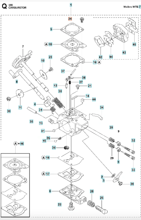 Śruba gaźnika pilarki Husqvarna 461, metalowa, z gwintem, srebrna. Ujęcie z boku, leżąca na białym tle. Długość około 5 cm, z widocznymi oznaczeniami na główce. Idealna do montażu gaźnika w pilarkach.