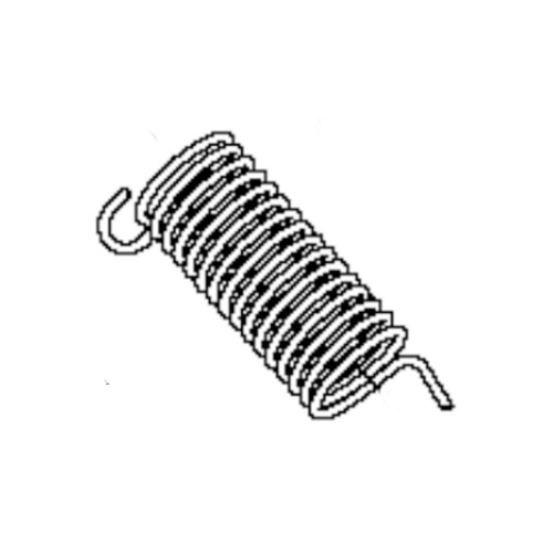 Sprężyna gaźnika do wykaszarki 545RX Husqvarna, cylindryczny kształt z widocznymi spiralami i końcówkami w formie haczyków. Ujęcie z boku, produkt leży na prostym tle. Wykonana z metalu, prezentująca teksturę drutu.