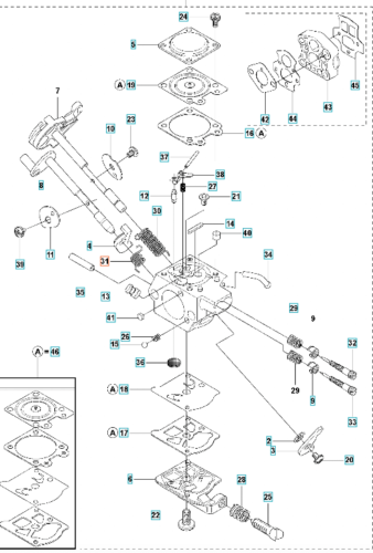 Sprężyna gaźnika do wykaszarki Husqvarna 555FRM, metalowa, okrągła, o długości 5 cm i średnicy 1 cm, z widocznymi spiralnymi zwojami, na białym tle, w pozycji leżącej.
