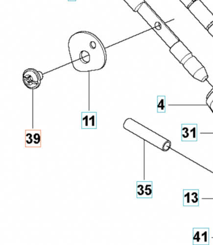 Śruba gaźnika do wykaszarki Husqvarna 545FXT, metalowa, okrągła z rowkami. Widać oznaczenia numeryczne na diagramie części. Produkt pokazany w perspektywie z góry, na białym tle, co umożliwia łatwe zrozumienie kształtu i rozmiaru elementu.