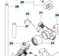 Przewód ssawny wykaszarki Husqvarna 355RX, widok z boku. Produkt z tworzywa sztucznego, cylindryczny kształt z gładką powierzchnią. Kolor ciemnoszary. Z elementem mocującym oraz widocznymi oznaczeniami i numeracją części.