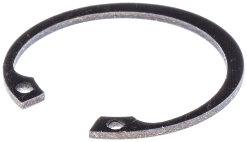 Pierścień sprężynujący do wykaszarki Husqvarna 355RX, czarny, okrągły kształt, widoczne dwa otwory montażowe. Produkt leżący na jednolitym tle, ukazujący detale konstrukcyjne. Materiał: metal lub stal. Wymiary nieokreślone.