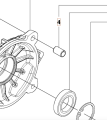 Tuleja wykaszarki 555RXT Husqvarna, w formie rysunku technicznego, pokazuje elementy mocujące i ich położenie. Widoczne detale: cylindryczny kształt i mocowanie. Produkt zaprezentowany w izolacji, na białym tle.