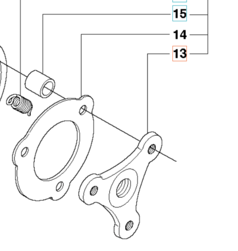 Piasta sprzęgła wykaszarki 355RX Husqvarna, owalny kształt z wycięciami, wykonana z metalu, widoczna z boku. W zestawie mocowania i elementy montażowe. Całość na prostym tle, szczegóły rysunku technicznego widoczne w najwyższej jakości.