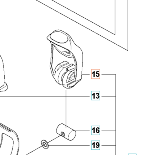 Dźwignia do wykaszarki 355RX Husqvarna w kolorze czarnym, wykonana z tworzywa sztucznego. Widoczna z boku, z otwartą konstrukcją i ergonomicznym uchwytem. W tle prosta, biała plansza do ilustracji elementów montażowych.