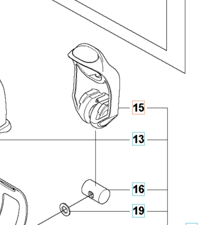 Dźwignia do wykaszarki 355RX Husqvarna w kolorze czarnym, wykonana z tworzywa sztucznego. Widoczna z boku, z otwartą konstrukcją i ergonomicznym uchwytem. W tle prosta, biała plansza do ilustracji elementów montażowych.