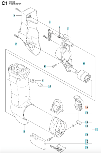 Dźwignia do wykaszarki 355RX Husqvarna w kolorze czarnym, z tworzywa sztucznego, o prostokątnym kształcie. Ujęcie frontalne, leżąca poziomo. Widoczny otwór montażowy oraz elementy mocujące. Tło białe, co podkreśla szczegóły produktu.