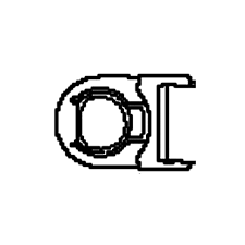 Zatrzask uprzęży wykaszarki Husqvarna 545FX w kolorze czarnym, o prostokątnym kształcie z okrągłym otworem. Produkt widoczny w zbliżeniu z boku, ukazujący szczegóły mocowania i napisu. Idealny do mocowania akcesoriów ogrodowych.