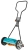 Kosiarka ręczna Gardena Classic 400, niebieska z szaro-pomarańczowymi elementami. Ergonomiczna rączka, efektywne koszenie, widoczny mechanizm tnący, duże plastikowe koła ułatwiające manewrowanie.