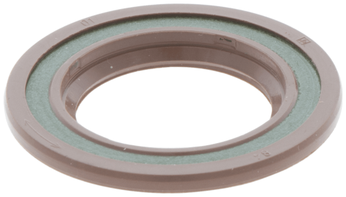 Uszczelniacz wykaszarki Husqvarna 345Fxt/343FR w kolorze brązowym z zielonym wkładem. Widok z boku, leżący na czarnym tle, podkreślający okrągły kształt i teksturę materiału. Wymiar standardowy, przeznaczony do uszczelniania.