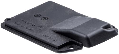 Uchwyt przewodu wykaszarki 345Fxt Husqvarna w kolorze czarnym, o prostokątnym kształcie, z drobnymi detalami i logo. Ujęcie z boku, produkt leży na jednolitym tle, widoczne otwory montażowe oraz tekstura powierzchni.