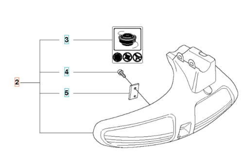 Osłona wykaszarki Husqvarna 345Fxt/343R, czarna, matowa, z plastiku, ergonomiczna, z logo i symbolami, na białym tle, przystosowana do montażu.