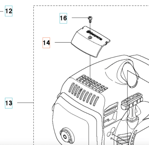 Osłona zimowa wykaszarki Husqvarna 345 Fxt, w kolorze szarym, widoczna z bliska. Produkt jest zmontowany na górnej części wykaszarki, z wyraźnym logo Husqvarna. Zawiera widoczny uchwyt oraz element mocujący. Tło proste, białe.