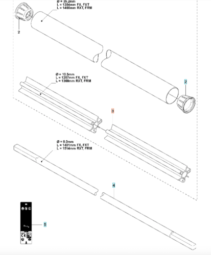Łożysko wykaszarki 555RXT Husqvarna, okrągła część z wyraźnym gwintem, wykonana z metalu, o średnicy 35,2 mm i długości 135 mm. Element leżący poziomo, tło białe. Widoczne detale konstrukcyjne i oznaczenia.