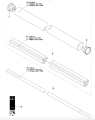 Wał napędowy wykaszarki Husqvarna 555RXT, metalowy, o średnicy 35,2 mm i długości 1486 mm, przedstawiony w zestawieniu z innymi elementami. Widoczna mocowanie z końcówką. Białe tło.