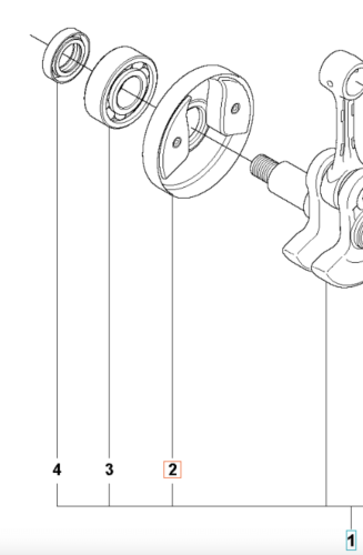 Podkładka wykaszarki 355FRM Husqvarna na białym tle, z metalowym szarym kołnierzem z otworami, łożyskiem i pierścieniem, podkreślająca funkcjonalność.