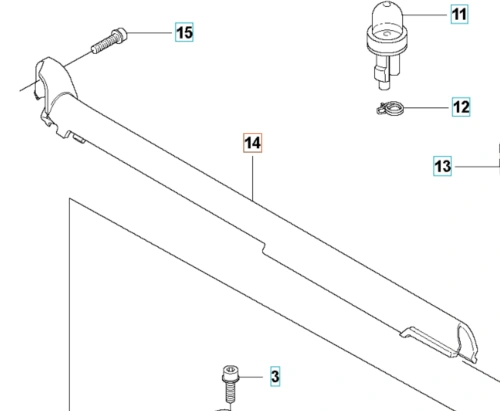 Osłona instalacji elektrycznej wykaszarki Husqvarna 355Fx w kolorze szarym, wykonana z wytrzymałego tworzywa. Ujęcie pokazuje produkt z boku, ukazując detale mocowania. Widoczne elementy montażowe oraz logo marki, umieszczone blisko końca osłony.