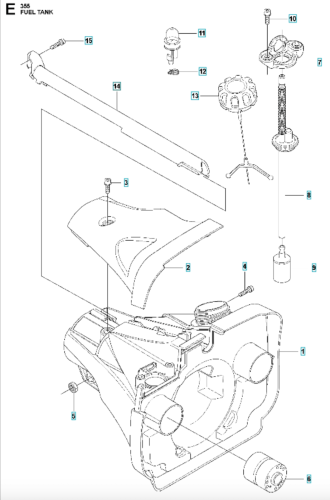 Szara osłona instalacji elektrycznej wykaszarek Husqvarna z plastiku, z otworem na przewody i uszczelką, widoczna z boku na jednolitym tle, z mocowaniami i wykończonymi krawędziami.