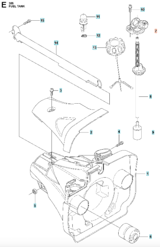 Czarny wspornik wykaszarki Husqvarna 355Fxt wykonany z lekkiego materiału, widoczny z boku. Proste białe tło podkreśla detale konstrukcji. Przeznaczony do ogrodniczych urządzeń tnących.
