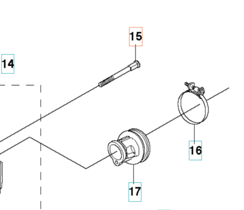 Śruba M5x54/4.0 10.9 TBO, wykonana ze stali, w kolorze metalicznym. Produkt ukazany z boku w detalicznym ujęciu, z widocznymi gwintami. Element przeznaczony do wykaszarek Husqvarna 345Fxt, umieszczony na jasnym tle.