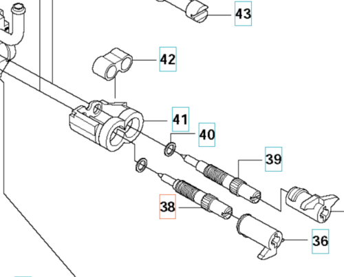 Metalowa śruba MAIN MIXTURE do wykaszarki 345Fxt Husqvarna, cylindryczna z gwintem i oznaczeniami. Widoczne elementy montażowe w poziomie na prostym tle, zbliżenie na gwinty i zakończenia.
