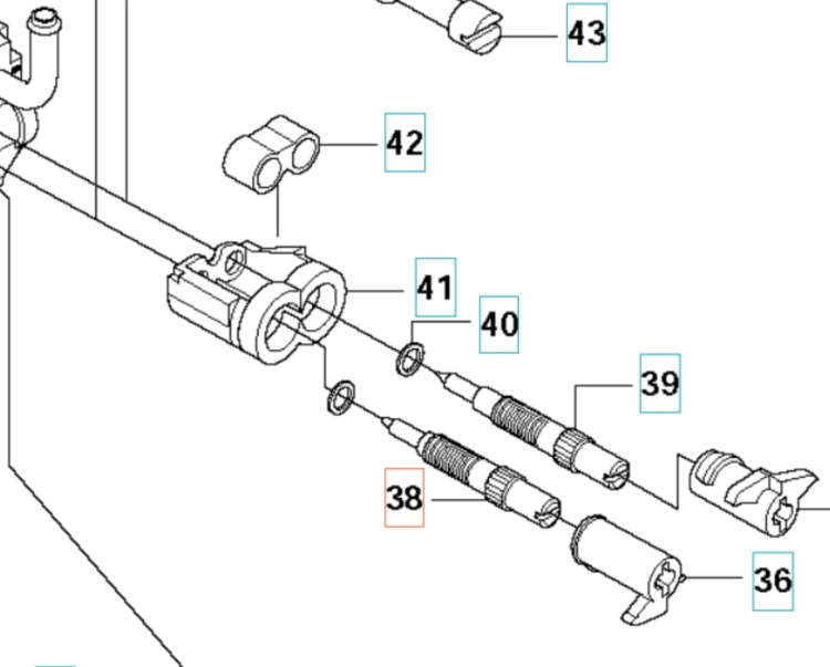 Metalowa śruba MAIN MIXTURE do wykaszarki 345Fxt Husqvarna, cylindryczna z gwintem i oznaczeniami. Widoczne elementy montażowe w poziomie na prostym tle, zbliżenie na gwinty i zakończenia.