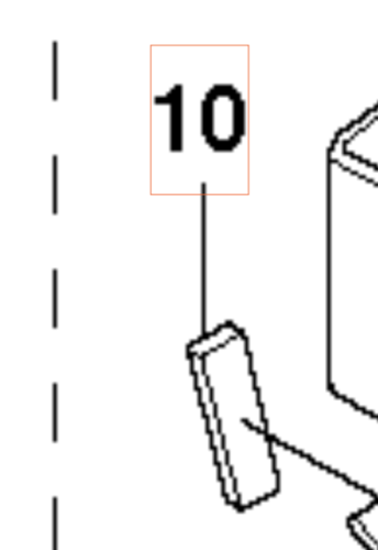 Uszczelka wykaszarki Husqvarna 345Fxt/343F, prostokątna, ciemnozielona, z czytelnymi napisami i numerem 10. Wyraźny detal mocowania, stojąca, na białym tle. Przeznaczona do uszczelniania w urządzeniach ogrodowych.