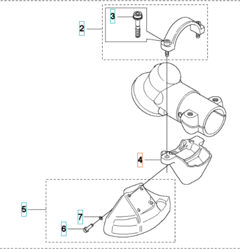 Adapter wykaszarki Husqvarna 345Fxt z uchwytem i śrubą mocującą, wykonany z tworzywa sztucznego o gładkiej powierzchni, widoczny z boku na białym tle, skupiający się na mocowaniu i osłonie roboczej.