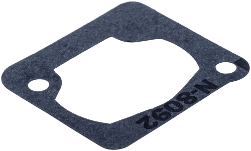 Uszczelka wykaszarki 32RL Husqvarna w kolorze ciemnoszarym, wykonana z materiału teksturowanego. Detal ujęty w zbliżeniu, widoczny kształt z wycięciem oraz otworami montażowymi. Na obrzeżu czytelny nadruk „N-608”.