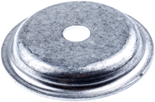 Podkładka wykaszarki Husqvarna w kolorze metalicznym, o okrągłym kształcie z centralnym otworem. Pozycja leżąca, widok z góry, uwidaczniający fakturę i krawędzie. Rozmiar i szczegóły konstrukcyjne są zbyt mało widoczne, by je określić.
