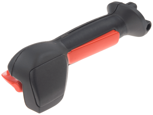 Uchwyt przepustnicy wykaszarki 355Fxt Husqvarna, z czarną, teksturowaną powierzchnią i czerwonym akcentem. Prezentowany pod kątem, z widocznym wyprofilowaniem i ergonomicznym uchwytem, idealny do montażu w sprzęcie ogrodniczym.