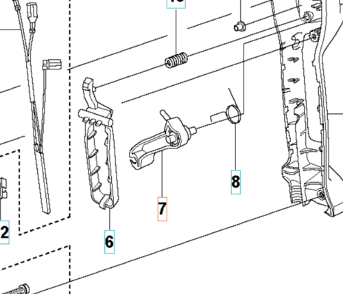 Czarna, ergonomiczna dźwignia przepustnicy wykaszarki Husqvarna 355Fxt z tworzywa, widoczna od góry z mocowaniem i mechanizmem, pokazująca konstrukcję i umiejscowienie w obudowie.