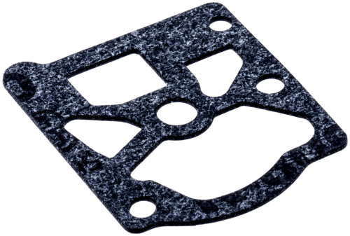 Uszczelka wykaszarki Husqvarna 355Fxt/345FR w kolorze czarnym, wykonana z gumy, o kształcie prostokątnym z wycięciami. Zbliżenie na detal ukazujący otwory montażowe i teksturę materiału. Produkt leży na jednolitym tle.