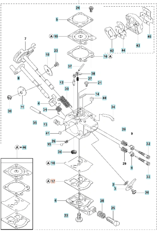 Uszczelka wykaszarki 355Fxt/345FR Husqvarna, czarna, wykonana z gumy, w kształcie prostokątnym z subtelnymi rowkami. Przedstawiona z boku, na białym tle, bez dodatkowych elementów. Widoczne otwory mocujące, zapewniające łatwy montaż.