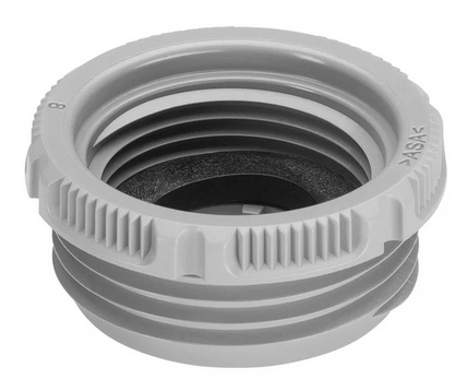 Adapter 1 do 3/4 w kolorze szarym, wykonany z tworzywa sztucznego. Z widocznymi gwintami oraz rowkiem, które umożliwiają łatwe mocowanie. Ujęcie z góry, produkt leżący na białym tle, bez dodatkowych akcesoriów.