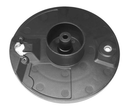 Dysk do noży RotorCut, okrągły, czarny, z centralnym otworem i elementem mocującym. Widoczne wypustki oraz struktura powierzchni z delikatnymi wgłębieniami. Zdjęcie z góry, ukazujące detal produktu bez dodatkowych akcesoriów.